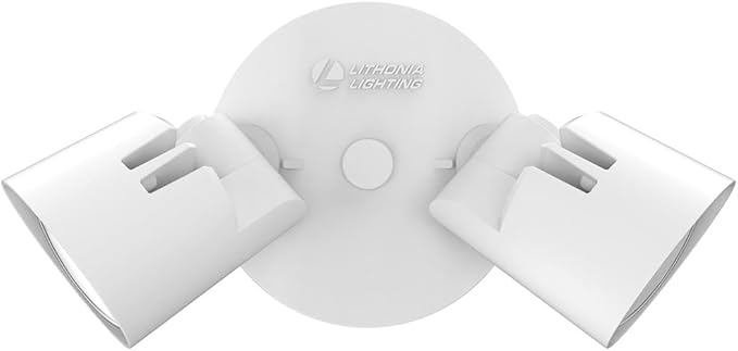Lithonia Lighting HomeGuard 2-Light LED Outdoor Flood Lights, Wall or Ceiling Mount Outdoor Lights, 4000K Cool White, Round Heads, White, 2-Pack (HGX LED 2RH 40K 120 WH CP2 M2)