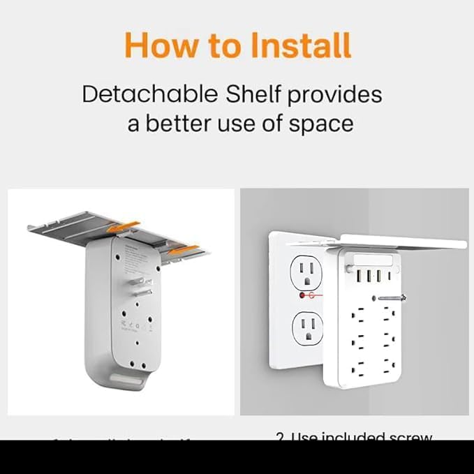 Multi-Plug Outlet with Night Light,6 Outlet Extender with 3 USB Ports,USB Wall Charger for Home, Office, Travel (with Tray)