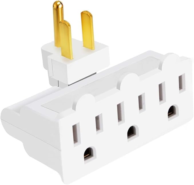 CILIA 1 PC 3 Electrical Outlet Wall Adapter, Multi-Outlet Power Strip ETL Listed 3-Prong Grounded 180 Degree Swivel Indoor AC Mini Plug Wall Outlet Extender Tap White
