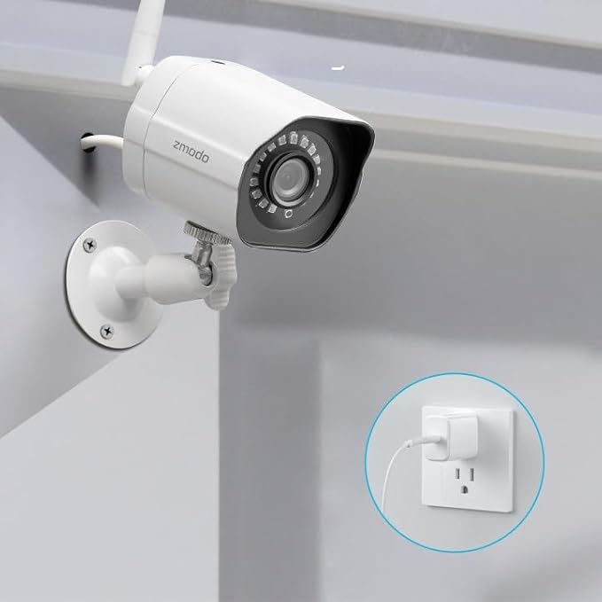 Zmodo Outdoor Wireless Security Camera System, 2 Pack 1080p Full HD Smart Home Indoor Outdoor WiFi IP Cameras with Night Vision, Plug-In, Compatible with Alexa