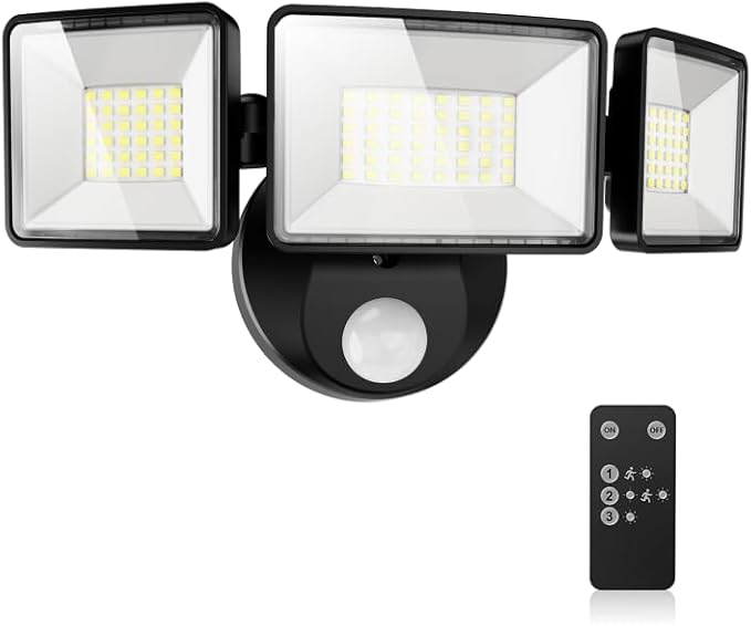 7500LM LED Security Light Motion Sensor Outdoor Lights, Adjustable 3 Head LED Flood Lights Outdoor, IP66 Waterproof, 38W Motion Detected Lights for Outside, House, Garage, Yard