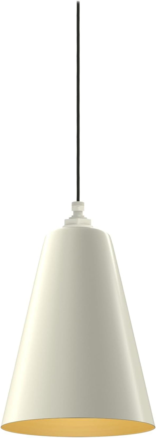 Steel Lighting Co. Laurel Pendant Light | Ceiling Mounted | 8.5 inch Cone Shade | Modern Contemporary Farmhouse Style Made in America | Black Cloth Cord | Cream Exterior/Brass Interior