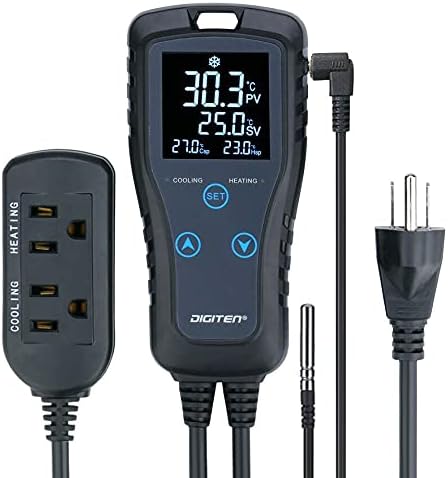 DIGITEN DTC102 Temperature Controller Outlet 2-Stage Plug in Thermostat Digital Greenhouse Thermostat Reptiles Temperature Controller Heating Cooling Mode for Homebrewing Fermentation Space Heater