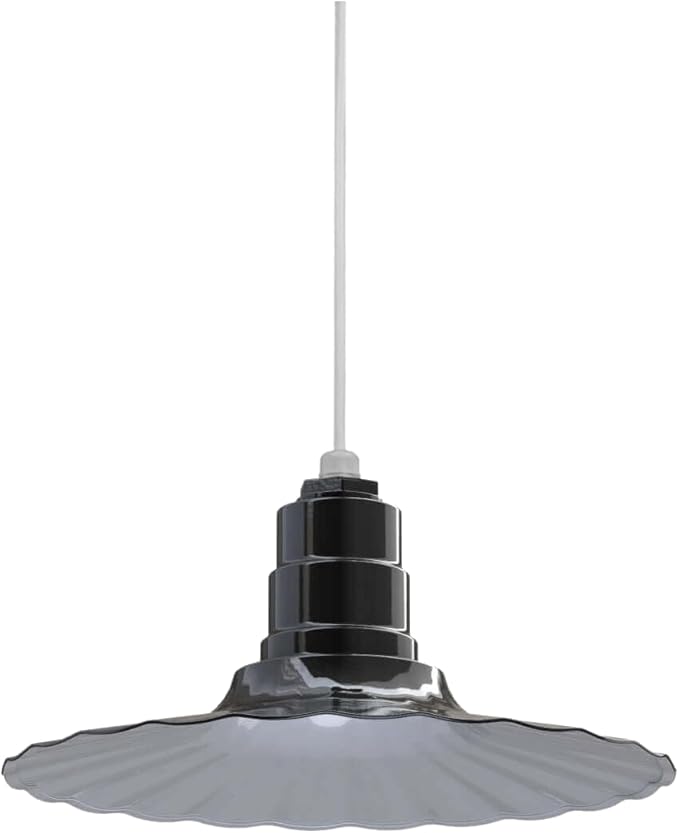 Steel Lighting Co. Eagle Rock Pendant | Ceiling Mounted Light | 16 inch Radial Wave | White Cord | Heavy Duty Steel Retro Farmhouse Style Made in America | Black Exterior/White Interior