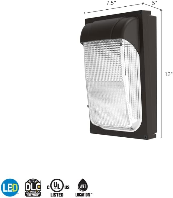 Lithonia Lighting 7.5" Mini LED Wall Pack Outdoor Light Fixture, Building Wall Light, Adjustable Lumens, 5000K Daylight, MVOLT 120-277V, IP65, Glass Lens, Bronze (TWX1 LED ALO 50K MVOLT DDBTXD)