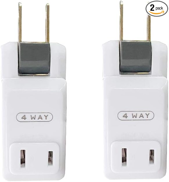 SYCON Outlet Wall Adapter, 2-Prong Swivel Ungrounded Indoor AC Mini Plug Wall Tap-White (4 Way-2 Pack)