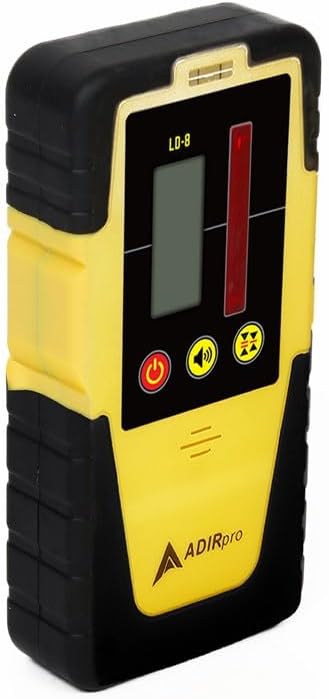AdirPro Universal Rotary Laser Detector (LD-8) - Digital Rotary Laser Receiver with Dual Display and Built-In Bubble Level, Compatible with Most Red Rotary Lasers - Rod Clamp Included