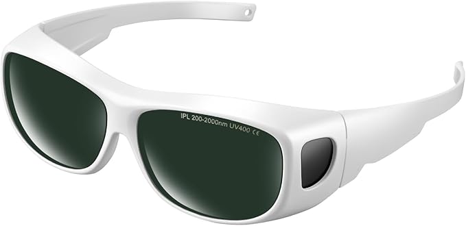 IPL Laser Safety Glasses ANSI Z87.1 Certified - 200-2000nm Protective Goggles for Laser Hair Removal, Cosmetology & Medical Aesthetics - UV400 Protection, Lightweight Frame (White)