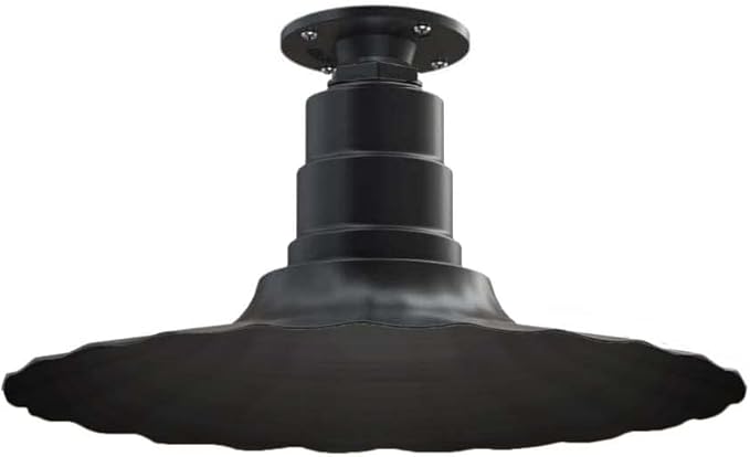 Steel Lighting Co. Eagle Rock Pendant | Ceiling Mounted Light | 16 inch Radial Wave | Flush Mount | Heavy Duty Steel Retro Farmhouse Style Made in America | Matte Black Exterior/Matte Black Interior