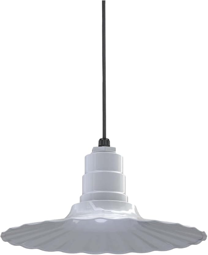 Steel Lighting Co. Eagle Rock Pendant | Ceiling Mounted Light | 16 inch Radial Wave | Black Cord | Heavy Duty Steel Retro Farmhouse Style Made in America | White Exterior/White Interior
