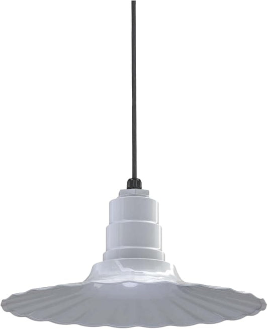 Steel Lighting Co. Eagle Rock Pendant | Ceiling Mounted Light | 16 inch Radial Wave | Black Cord | Heavy Duty Steel Retro Farmhouse Style Made in America | White Exterior/White Interior