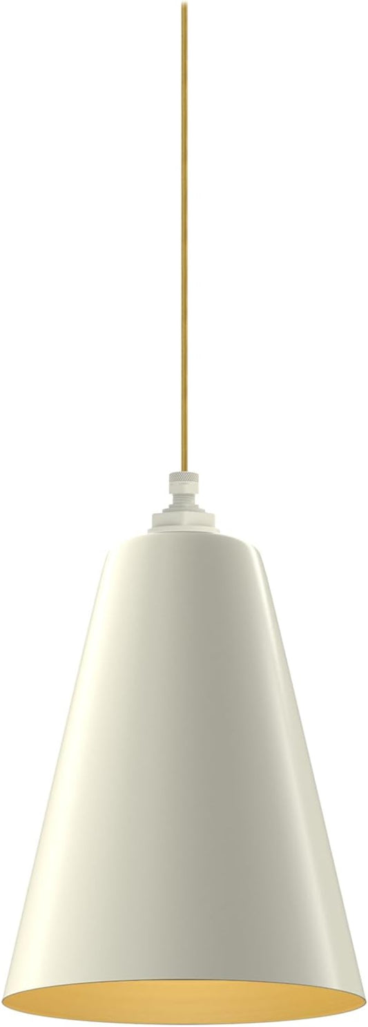 Steel Lighting Co. Laurel Pendant Light | Ceiling Mounted | 8.5 inch Cone Shade | Modern Contemporary Farmhouse Style Made in America | Gold Cloth Cord | Cream Exterior/Brass Interior