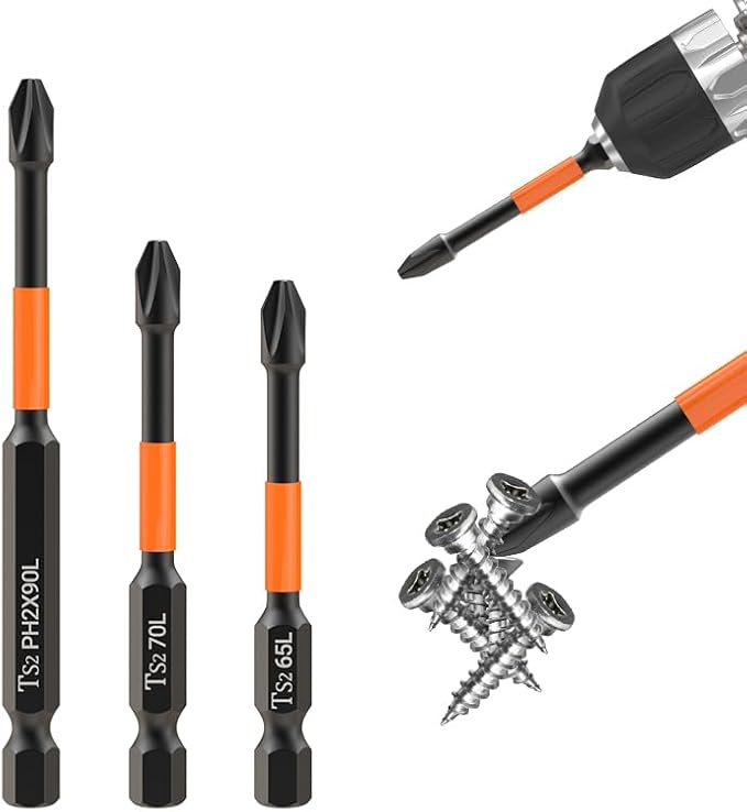 HUHAO Magnetic Drill Bits, 3pcs Non Slip Screwdriver Bit Set with S2 Alloy Steel Material, CNC Tip Magnetic Drill Bit, Fit for Professional Impact Driver Accessories Tool