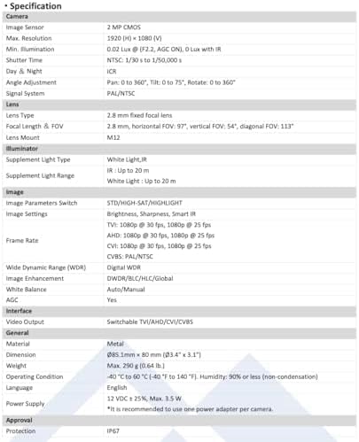 LTS CMHT2122-28LF HD TVI 2MP 2.8mm Lens 65ft Smart Dual Light 4in1 Dome Camera LTCMHT2122-28LF