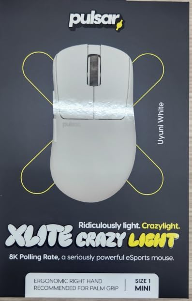 Pulsar Gaming Gears Xlite Crazylight Wireless Gaming Mouse, Ultra Lightweight 1.45 oz (41g), Optical Switch, 32000 DPI, 750 IPS, XS-1 Sensor, 8k Compatible (Uyuni White)