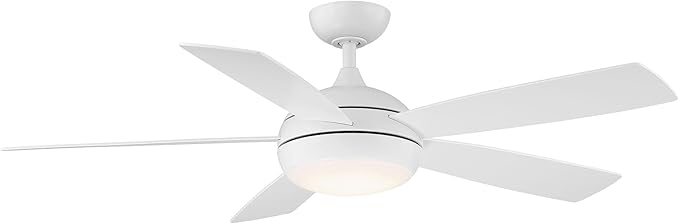 WAC Smart Fans Odyssey Indoor and Outdoor 5-Blade Ceiling Fan 54in Matte White with 3000K LED Light Kit and Remote Control works with Alexa and iOS or Android App