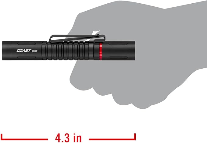 COAST XT10R 280 Lumen USB-C Rechargeable Pocket Flashlight/Penlight with TWIST FOCUS and Two-Way Clip, 3 Bite Caps included, Pocket Size for EDC, Work and Emergencies, BLACK