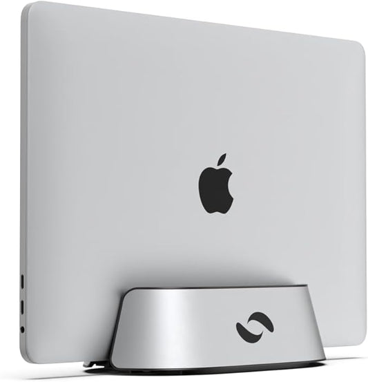 HumanCentric Vertical Laptop Stand in Silver Aluminum, Upright Adjustable Holder and Dock, Laptop Vertical Stand Fits MacBook Pro and Other Laptops .5" to 1.5", Clamshell Compatible