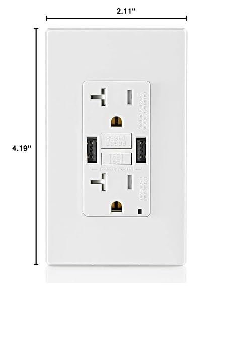 Leviton GUSB2-W 20A SmartlockPro GFCI Combination Type A USB in-Wall Charger Outlet, USB Charger for Smartphones and Tablets, White