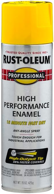 Rust-Oleum 7543838-6PK Professional High Performance Enamel Spray Paint, 15 Oz, Gloss Safety Yellow, 6 Pack