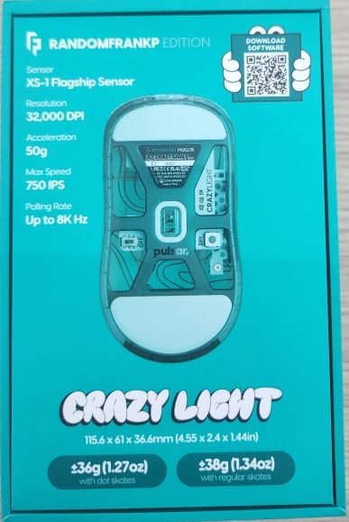 Pulsar Gaming Gears X2 Crazylight Wireless Gaming Mouse, Ultra Lightweight 1.27 oz (36g), Optical Switch, 32000 DPI, 750 IPS, XS-1 Sensor, 8k Compatible (RandomFrankP Edition)