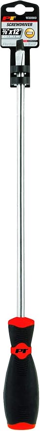 Performance Tool W30983 Black & Red Slotted Screwdriver, 3/8" x 12"