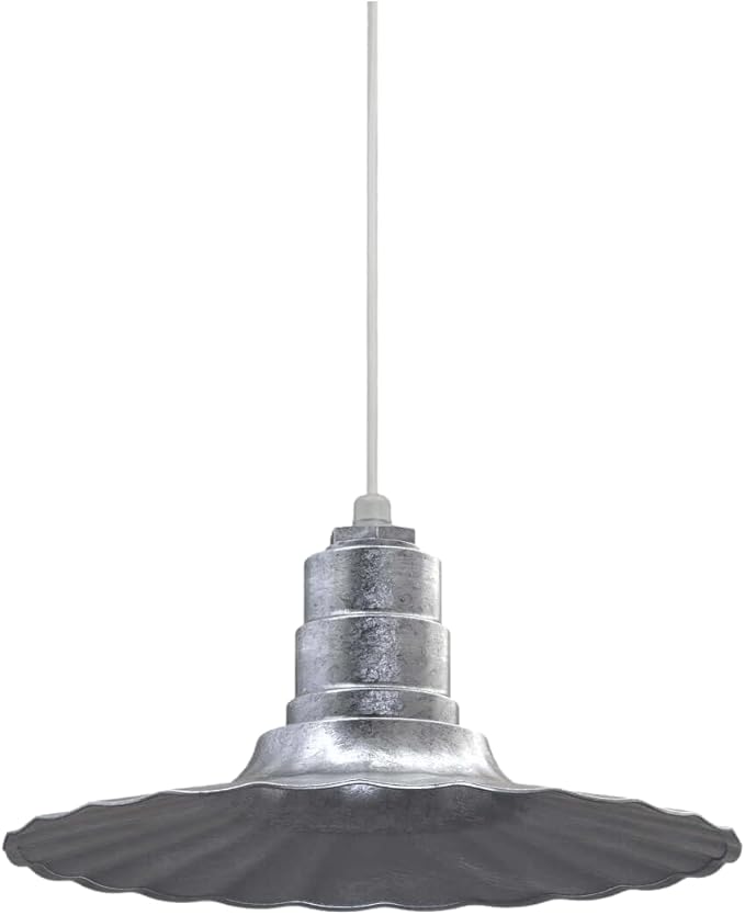 Steel Lighting Co. Eagle Rock Pendant | Ceiling Mounted Light | 16 inch Radial Wave | White Cord | Heavy Duty Steel Retro Farmhouse Style Made in America | Galvanized Exterior/Galvanized Interior