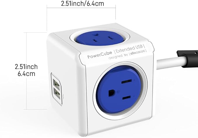 CILIA PowerCube Surge Protector Power Strip, 4 Outlets 2 USB Ports, 5Ft Extension Cord with Childproof Sockets, Compact for Travel, Home, Office, Dorm, Space-Saving Tangle-Free Design (4300USB Cube)