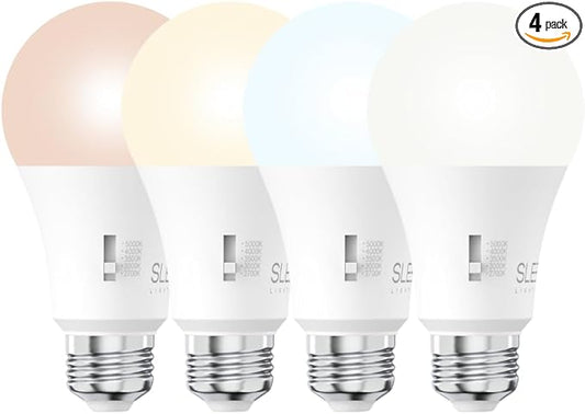 SLEEKLIGHTING A19 100W Equivalent 15 Watt LED Bulb, 5 CCT (2700K, 3000K, 3500K, 4000K, 5000K) 1600 Lumens, Dimmable, Energy Star, E26 Base - (4 Pack)