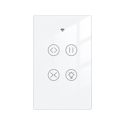 MOES 2.4GHz WiFi RF Smart Curtain Light Touch Switch Glass Panel Backlight ON/Off Wireless Remote Control with Tuya Smart Life App, Voice Control with Google Home Alexa, White