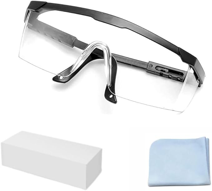 mozeeda Safety Glasses, Anti-fog Eye Protective Glasses Scratch Resistant Clear Wraparound Lenses Safety Goggles and No-Slip Grips, Adjustable Temples Lab Goggles