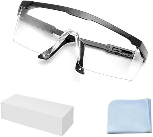 mozeeda Safety Glasses, Anti-fog Eye Protective Glasses Scratch Resistant Clear Wraparound Lenses Safety Goggles and No-Slip Grips, Adjustable Temples Lab Goggles