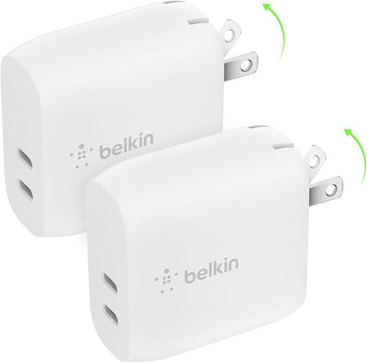 Belkin Dual Port USB C Charger Block 40W (2 Pack), USB Type C Charger Fast Charging for iPhone 17, Air, Pro, Pro Max, iPad, AirPods, Samsung Galaxy S25, Nintendo Switch 2 & More - White