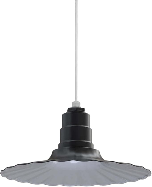 Steel Lighting Co. Eagle Rock Pendant | Ceiling Mounted Light | 16 inch Radial Wave | White Cord | Heavy Duty Steel Retro Farmhouse Style Made in America | Matte Black Exterior/White Interior