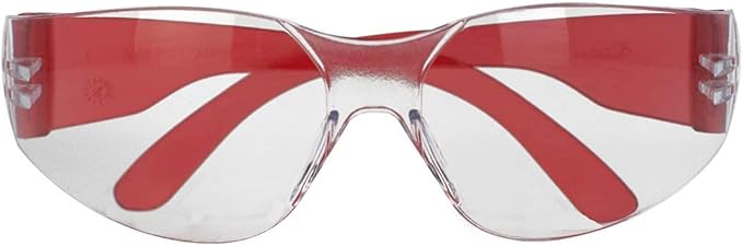 BISON LIFE Protective Safety Glasses, Clear Polycarbonate Impact and Ballistic Resistant Lens, RED (Case of 12 Boxes, 144 Pairs Total)