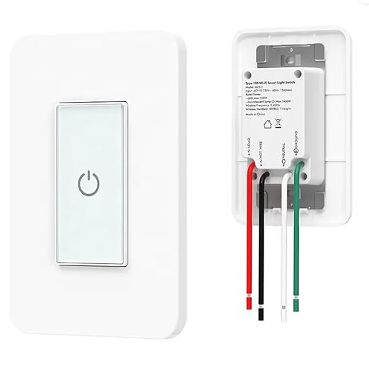 Nexete Smart Light Switch,2.4GHz Wi-Fi Single Pole Touch Switch, Timmer Voice & Smart Life App Control,Compatible with Alexa Google Assistant,Neutral Wire Required,White(Single Switch)