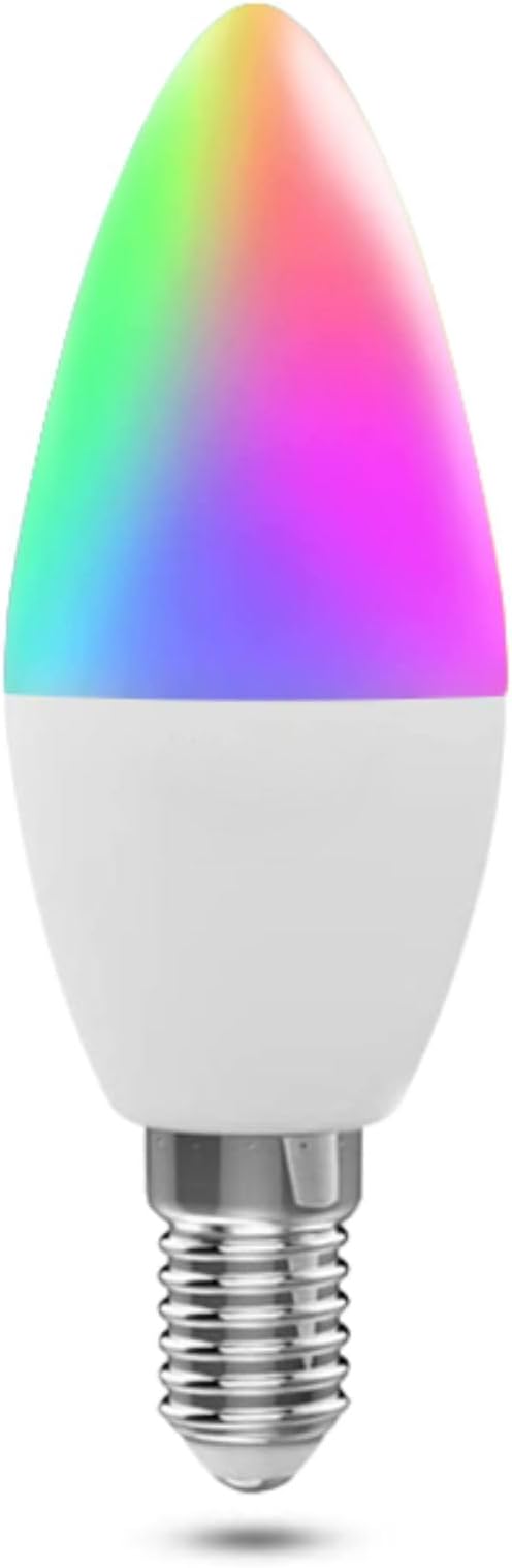 Candelabra Smart Light Bulbs 60W Equivalent, 450LM 5W E14 LED Bulb Compatible with Alexa/Google Home, RGBCW 16 Million Color Changing Light Candle Bulb, No Hub Required, 2.4G WiFi (1Pack)