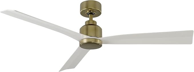 WAC Smart Fans Clean Indoor and Outdoor 3-Blade Ceiling Fan 54in Satin Brass Matte White with Remote Control Works with Alexa and iOS or Android App