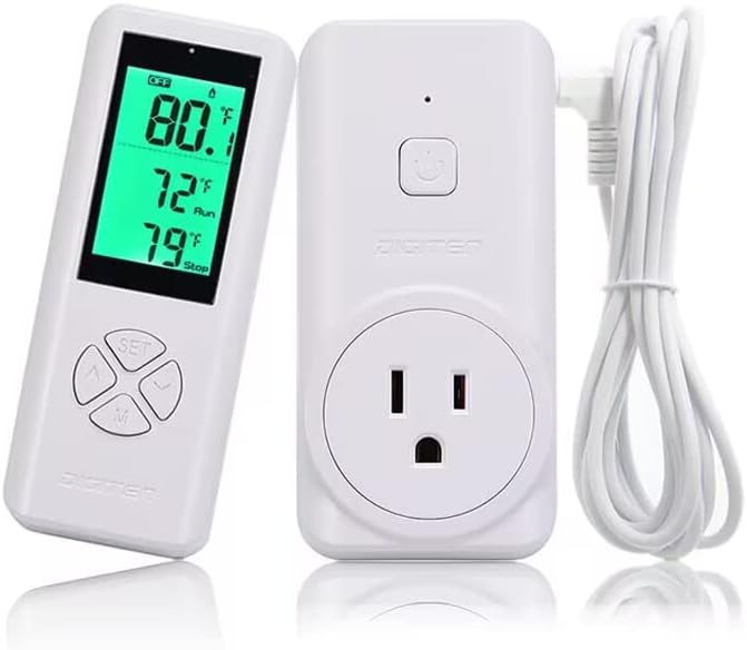 DIGITEN Wireless Temperature Controller Plug-in Thermostat Remote Control Reptile Thermostat Outlet with Temperature Sensor Wireless Thermostat for Home White