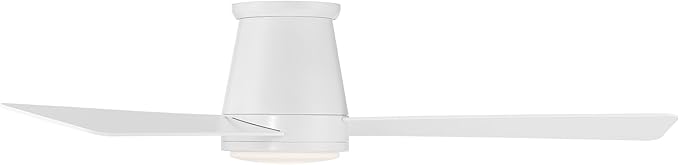 WAC Smart Fans Hug Indoor and Outdoor 3-Blade Flush Mount Ceiling Fan 52in Matte White with 3000K LED Light Kit and Remote Control works with Alexa and iOS or Android App