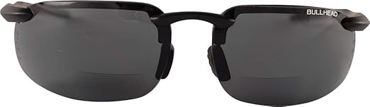 Bullhead Safety Swordfish Bifocal Safety Glasses, 1.0 Diopter, ANSI Z87+, Reader Glasses with UV Light Protection and Anti-Scratch Coating, Smoke Lenses, Matte Black Frame