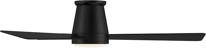 WAC Smart Fans Hug Indoor and Outdoor 3-Blade Flush Mount Smart Home Ceiling Fan 52in Matte Black with 3000K LED Light Kit and Remote Control works with Alexa and iOS or Android App
