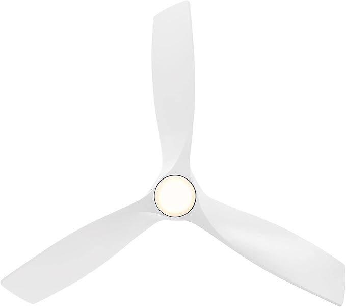 Zephyr Smart Indoor and Outdoor 3-Blade Ceiling Fan 52in Matte White with Adjustable CCT 2700K-3000K-4000K-5000K LED Light Kit and Remote Control works with Alexa, and iOS or Android App