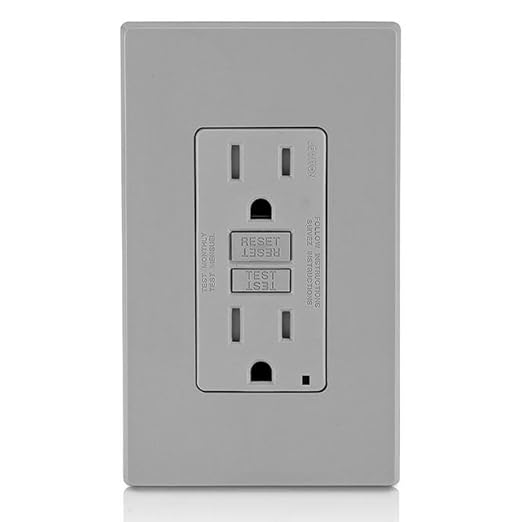 Leviton GFCI Outlet, 15 Amp, Self Test, Tamper-Resistant with LED Indicator Light, Protection from Electric Shock and Electrocution, GFTR1-GY, Gray