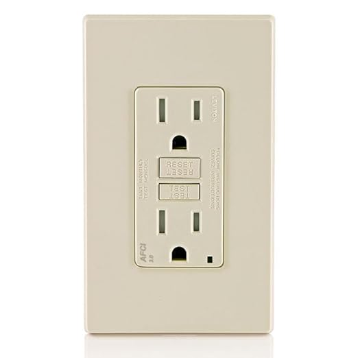 Leviton AFCI Outlet, 15 Amp, Self Test, Tamper-Resistant with LED Indicator Light, Protection from Electrical Fires, AFTR1-T, Light Almond