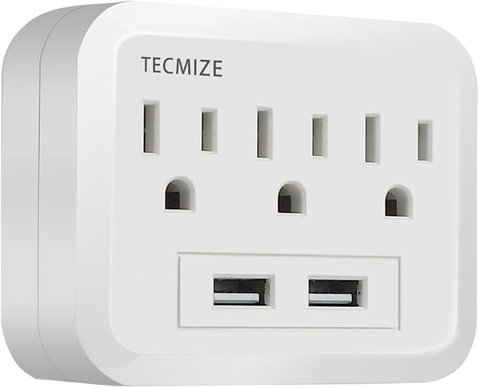 Wall Surge Protector - 3 AC Outlets and 2 USB Ports Power Strip with Premium Protection, Wall Mount Outlet Splitter, Extender Charging Station (White)