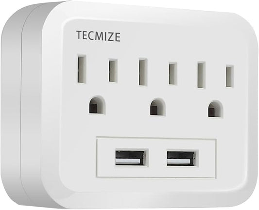 Wall Surge Protector - 3 AC Outlets and 2 USB Ports Power Strip with Premium Protection, Wall Mount Outlet Splitter, Extender Charging Station (White)