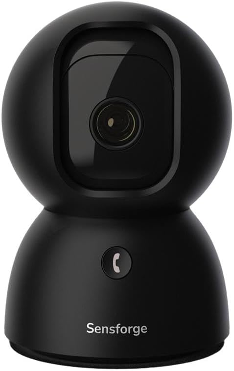Sensforge Black Indoor Pan-Tilt Security Camera with SD Card for Pet/Kid/Home, 24/7 Recording, 5G/2.4G Wi-Fi, 2.5K Video and Image - Free Human Motion Pet Detection