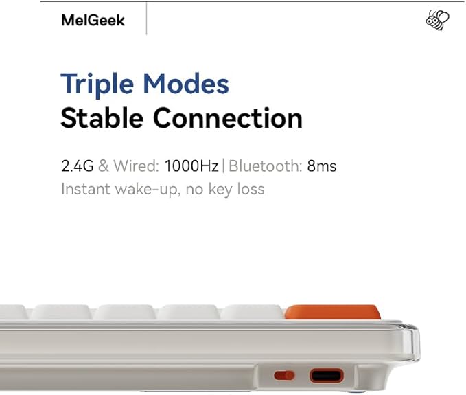 MelGeek O2 Wireless Mechanical Quiet Keyboard for Work, 75% Compact Office Keyboard, Low Profile, with Hot-Swappable and Pre-lubed Linear Switches,Bluetooth/2.4 GHz/USB-C for Mac Windows Linux