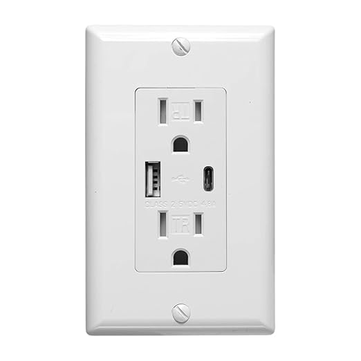 Diodesy- USB Outlet with Type C & A Port 15 Amp Tamper Resistant Duplex Receptacle Plug Charging Power Wall Outlet Compatible with iPhone iPad Android DC 4.8A 5A 15A-125VAC Wall Plate Included